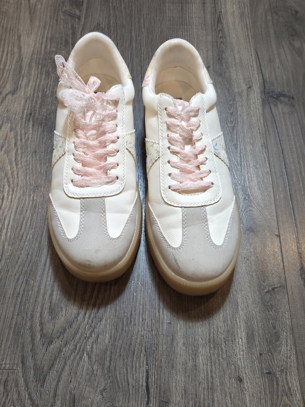 MIA White Sneakers with Pink Laces and Subtle Gray Accents